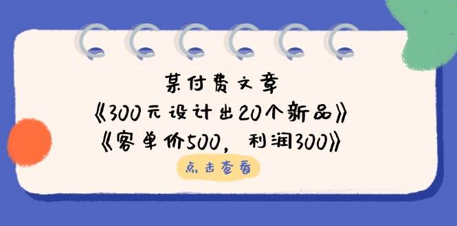 某付费文章：《300元设计出20个新品》+《客单价500，利润300》-徐小晨博客