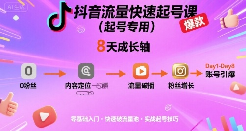 抖音流量快速起号课（起号专用），8天带你做爆自己的账号-徐小晨博客