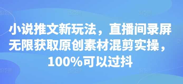 小说推文新玩法，直播间录屏无限获取原创素材混剪实操，100%可以过抖-徐小晨博客