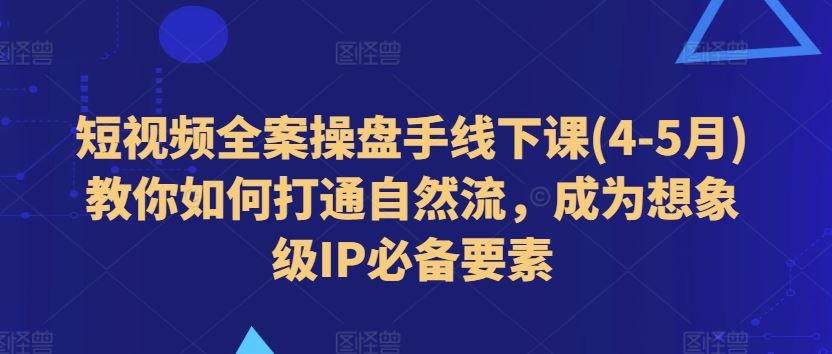 短视频全案操盘手线下课(4-5月)教你如何打通自然流，成为想象级IP必备要素-徐小晨博客