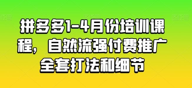 拼多多1-4月份培训课程，自然流强付费推广全套打法和细节-徐小晨博客