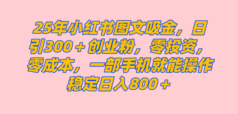 25年小红书创业粉图文自热打法，一部手机简单操作， 日引300＋创业粉，零投资，零成本，每天利用20分钟就能完成-徐小晨博客