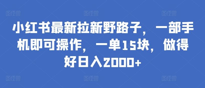 小红书最新拉新野路子，一部手机即可操作，一单15块，做得好日入2000+【揭秘】-徐小晨博客
