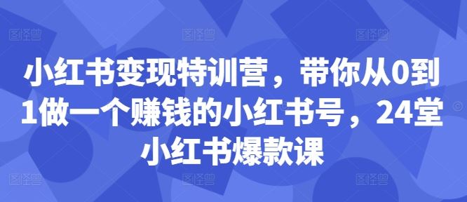 小红书变现特训营，带你从0到1做一个赚钱的小红书号，24堂小红书爆款课-徐小晨博客