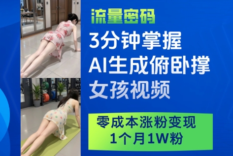 3分钟掌握AI生成俯卧撑女孩视频，零成本涨粉变现，1个月1W粉-徐小晨博客
