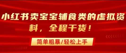 小红书卖宝宝辅食类的虚拟资料，从引流到私域变现，全程干货，简单粗暴，轻松上手-徐小晨博客