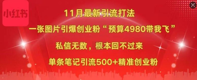 小红书11月最新图片打粉，一张图片引爆创业粉，“预算4980带我飞”，单条引流500+精准创业粉-徐小晨博客