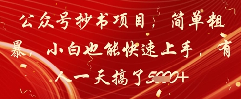 公众号抄书项目，简单粗暴，小白也能快速上手，有人一天搞了1k+-徐小晨博客