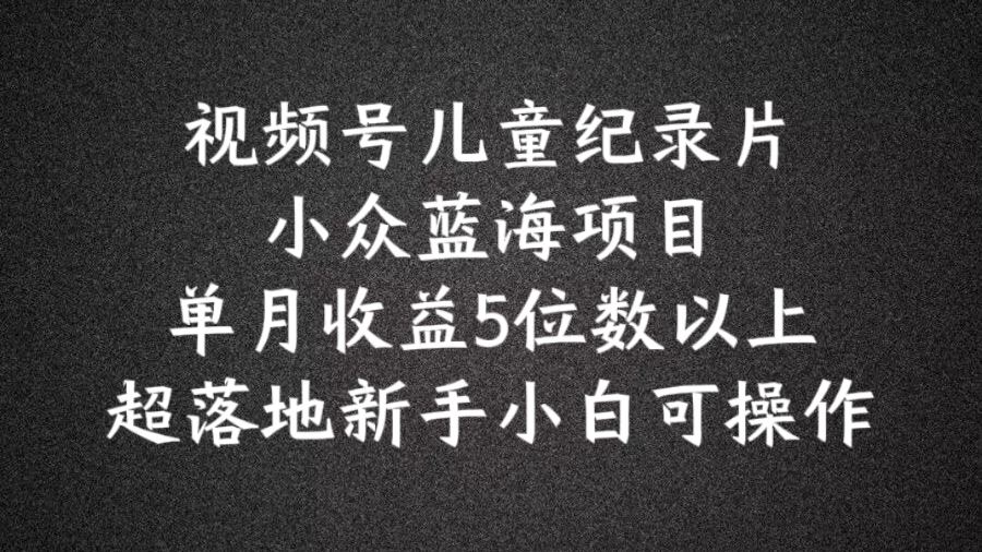 2024蓝海项目视频号儿童纪录片科普，单月收益5位数以上，新手小白可操作【揭秘】-徐小晨博客