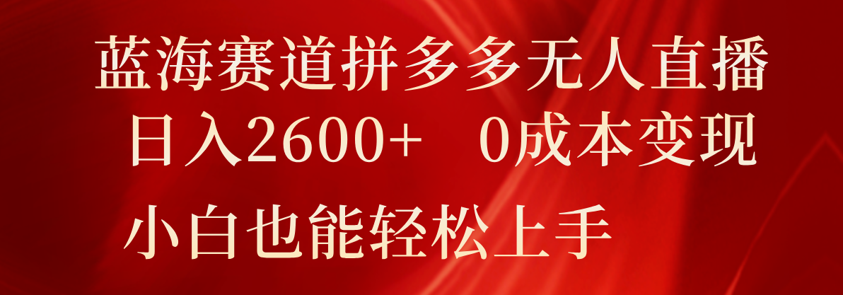 蓝海赛道拼多多无人直播，日入2600+，0成本变现，小白也能轻松上手-徐小晨博客