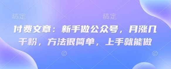 付费文章：新手做公众号，月涨几干粉，方法很简单，上手就能做-徐小晨博客
