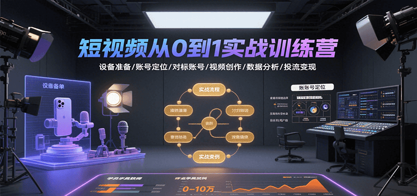 短视频从0到1实战训练营：设备准备/账号定位/对标账号/视频创作/数据分析/投流变现-徐小晨博客