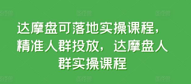 达摩盘可落地实操课程，精准人群投放，达摩盘人群实操课程-徐小晨博客