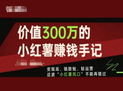 价值300万的小红书赚钱手记，变现高、链路短、轻运营，这波“小红薯风口”不能再错过-徐小晨博客