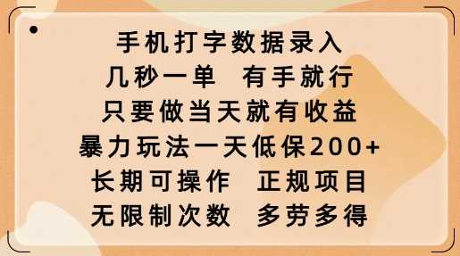 手机打字数据录入，几秒一单，有手就行，只要做当天就有收益，暴力玩法一天低保2张-徐小晨博客