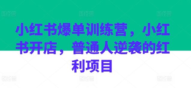 小红书爆单训练营，小红书开店，普通人逆袭的红利项目-徐小晨博客
