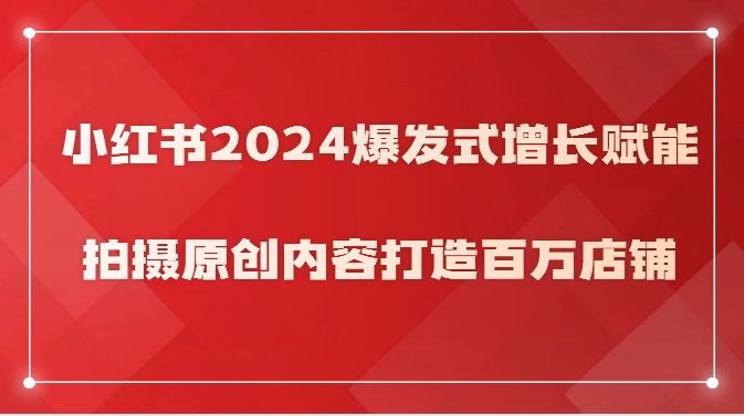 小红书2024爆发式增长赋能，拍摄原创内容打造百万店铺！-徐小晨博客