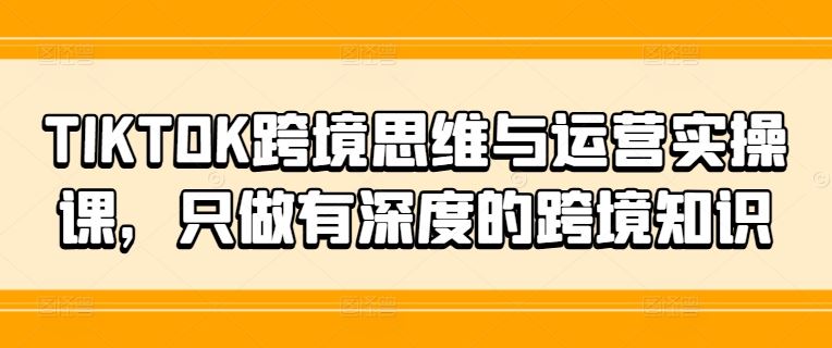 TIKTOK跨境思维与运营实操课，只做有深度的跨境知识-徐小晨博客