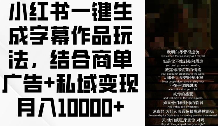 小红书一键生成字幕作品玩法，结合商单广告+私域变现月入1w+【揭秘】-徐小晨博客