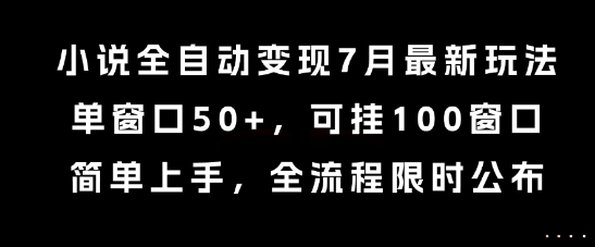 小说全自动变现7月玩法，单窗口50+，可挂100窗口，简单上手，全流程限时公布【揭秘】-徐小晨博客