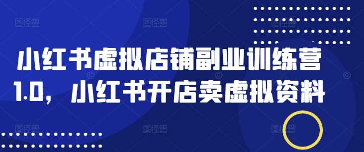 小红书虚拟店铺副业训练营1.0，小红书开店卖虚拟资料-徐小晨博客