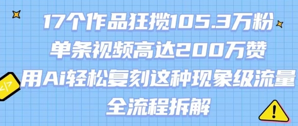 17个作品狂揽105.3W粉，单条视频高达200W赞，用Ai轻松复刻这种现象级流量!(全流程拆解)-徐小晨博客