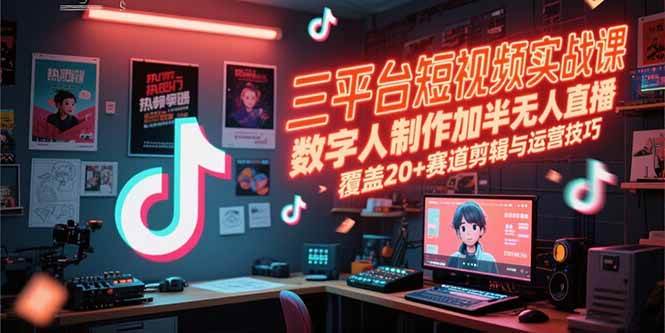 三平台短视频实战课，数字人制作加半无人直播，覆盖20+赛道剪辑与运营技巧-徐小晨博客
