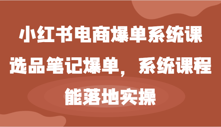 小红书电商爆单系统课-选品笔记爆单，系统课程，能落地实操-徐小晨博客