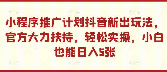 小程序推广计划抖音新出玩法，官方大力扶持，轻松实操，小白也能日入5张【揭秘】-徐小晨博客