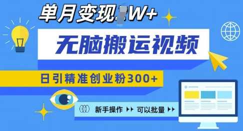 无脑搬运视频号可批量复制，新手即可操作，日引精准创业粉300+，月变现过W 【揭秘】-徐小晨博客