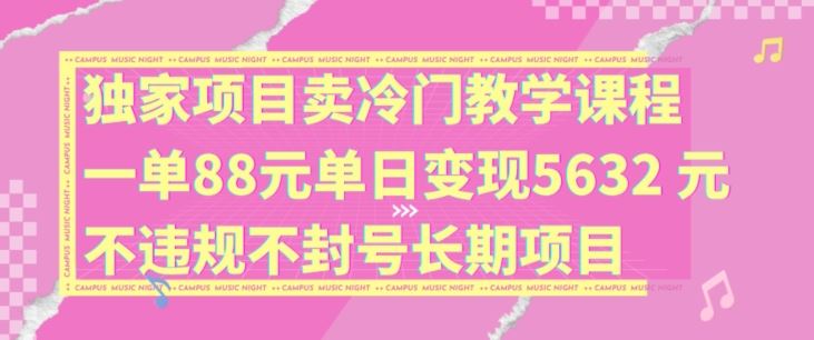 独家项目卖冷门教学课程一单88元单日变现5632元违规不封号长期项目【揭秘】-徐小晨博客
