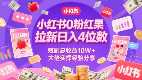 小红书0粉红果短剧拉新日入4位，数短剧总收益10W+大佬实操经验分享-徐小晨博客