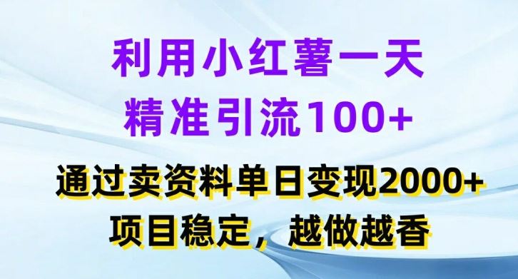利用小红书一天精准引流100+，通过卖项目单日变现2k+，项目稳定，越做越香【揭秘】-徐小晨博客