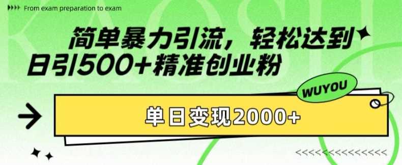 简单暴力引流，轻松达到日引500+精准创业粉，单日变现2k【揭秘】-徐小晨博客