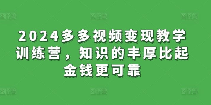 2024多多视频变现教学训练营，知识的丰厚比起金钱更可靠-徐小晨博客
