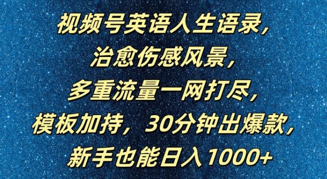 视频号英语人生语录，多重流量一网打尽，模板加持，30分钟出爆款，新手也能日入1000+【揭秘】-徐小晨博客