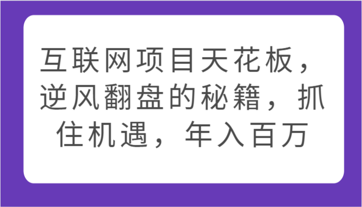 互联网项目天花板，逆风翻盘的秘籍，抓住机遇，年入百万-徐小晨博客