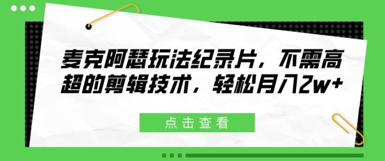 麦克阿瑟玩法纪录片，不需高超的剪辑技术，轻松月入2w+【揭秘】-徐小晨博客