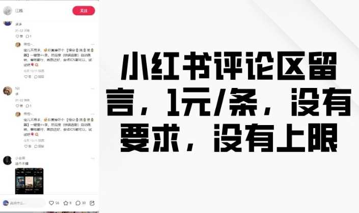 小红书评论区留言，1元条，没有要求，没有上限-徐小晨博客
