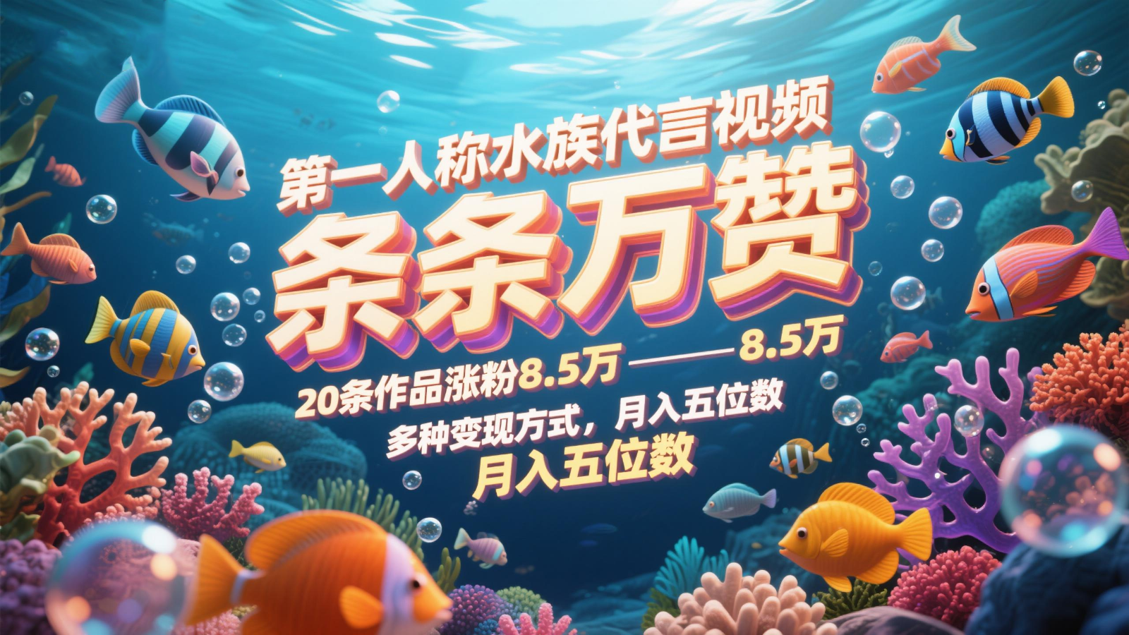 第一人称水族代言视频，条条万赞，20条作品涨粉8.5万，多种变现方式月，入五位数-徐小晨博客