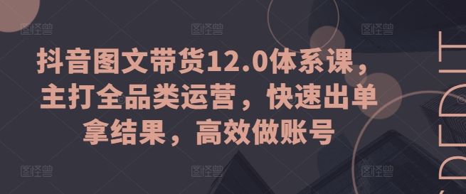 抖音图文带货12.0体系课，主打全品类运营，快速出单拿结果，高效做账号-徐小晨博客