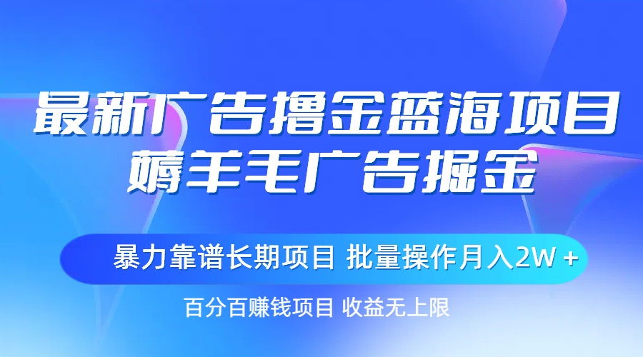 最新广告撸金蓝海项目，薅羊毛广告掘金 长期项目 批量操作月入2W＋-徐小晨博客
