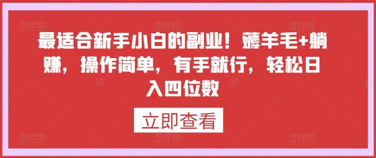 最适合新手小白的副业！薅羊毛+躺赚，操作简单，有手就行，轻松日入四位数【揭秘】-徐小晨博客