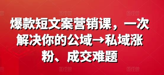 爆款短文案营销课，一次解决你的公域→私域涨粉、成交难题-徐小晨博客