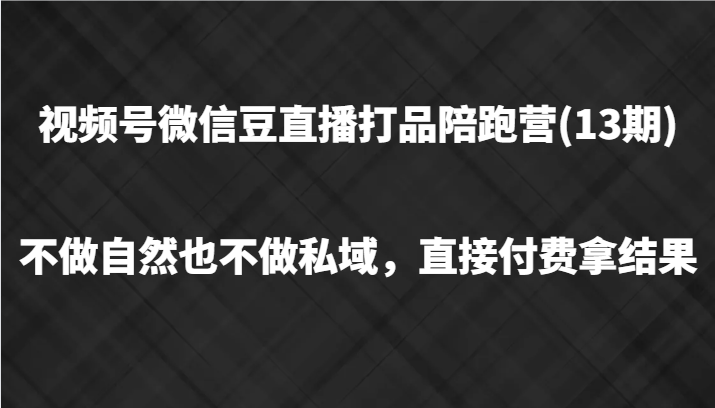 视频号微信豆直播打品陪跑(13期)，不做不自然流不做私域，直接付费拿结果-徐小晨博客