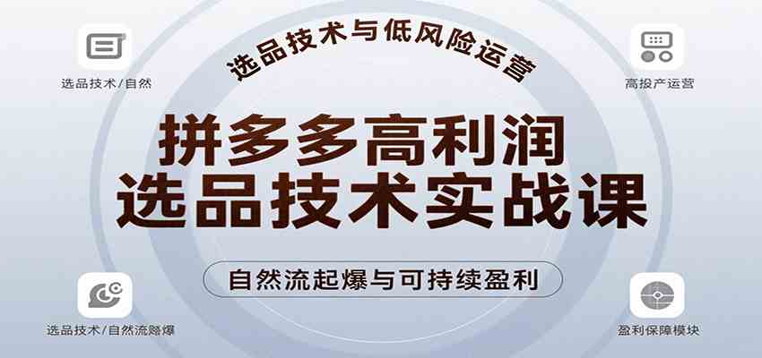 拼多多高利润选品技术实战课，手把手教学自然流高投产起爆，实现低风险可持续盈利-徐小晨博客