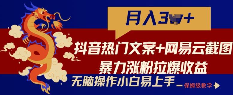 抖音热门文案+网易云截图暴力涨粉拉爆收益玩法，小白无脑操作，简单易上手【揭秘】-徐小晨博客