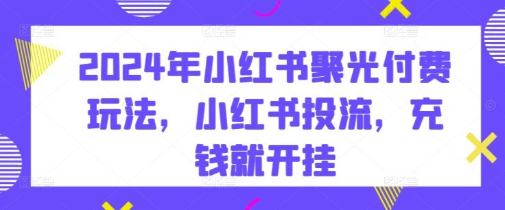 2024年小红书聚光付费玩法，小红书投流，充钱就开挂-徐小晨博客