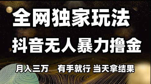 全网独家玩法抖音无人暴力撸金，月入3W，有手就行，当天拿结果【揭秘】-徐小晨博客