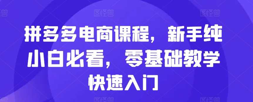 拼多多电商课程，新手纯小白必看，零基础教学快速入门-徐小晨博客